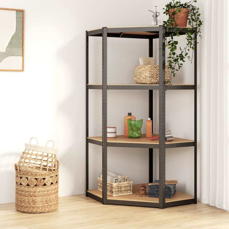 4-Layer Corner Shelf Anthracite Steel&Engineered Wood_voghion.com