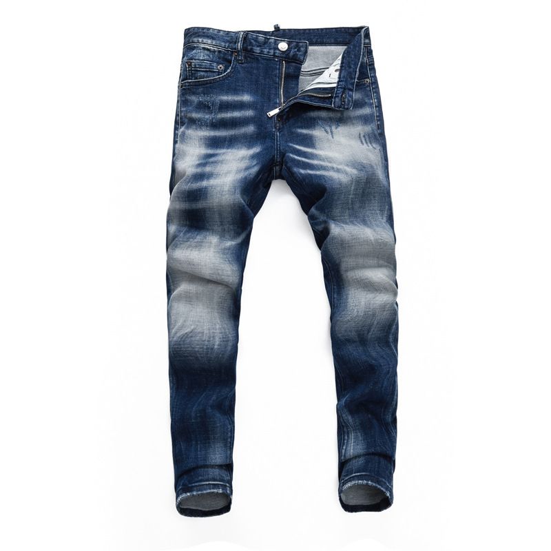 Męska odzież High Street Fashion Jeansy Stare Ciemnoniebieskie Wyprane I Zużyte Modne Retro Elastyczne Spodnie Skinny_voghion.com