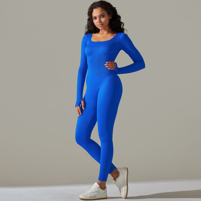 Naadloze gebreide eendelige lange dames sport hardloop fitness yoga pak jumpsuit set_voghion.com