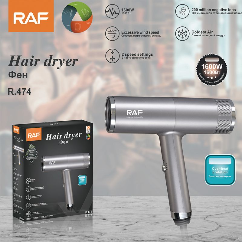 Secador de pelo de salón de hotel doméstico de alta potencia con soplador de aire caliente y frío de 1600 W de estándar europeo de la RAF, R.474_voghion.com