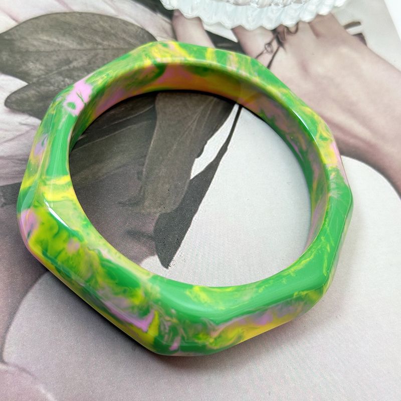 New Dopamine Gradient Color Resin Bracelet For Women Octagonal Fashionable Personality Round Bangle_voghion.com