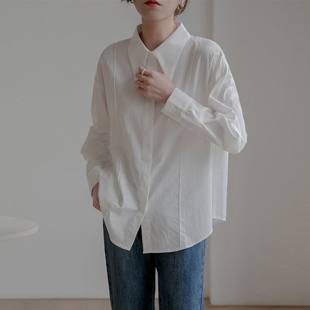 2025 Nvyis2025 Primavera Colletto a punta Un top in stile francese di nicchia, camicia casual ampia per donne con maniche lunghe_voghion.com