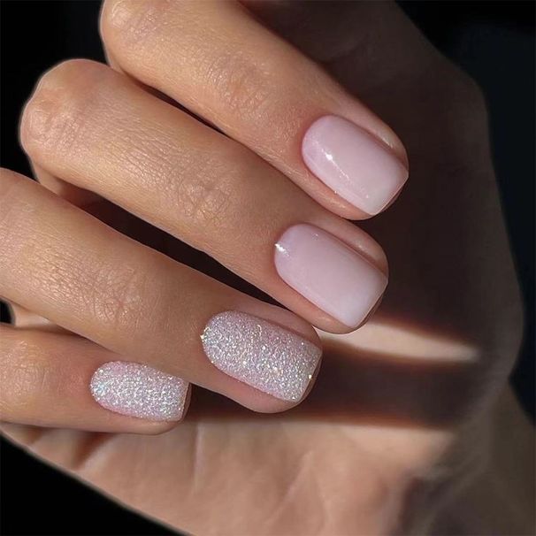 Corto luminoso quadrato armatura leggera polvere sfumata argento glitter indossare nail art moda joker europeo e americano commercio estero ins24 pezzi_voghion.com