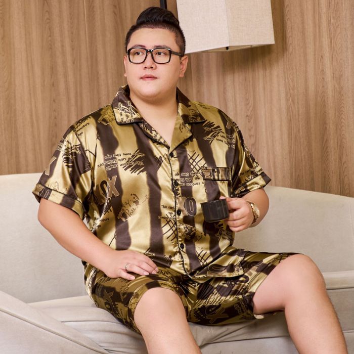 Fat guy extra large men's pajamas, ice silk short sleeved autumn style, 330 pounds, fat, plus size, loose fit, can wear_voghion.com