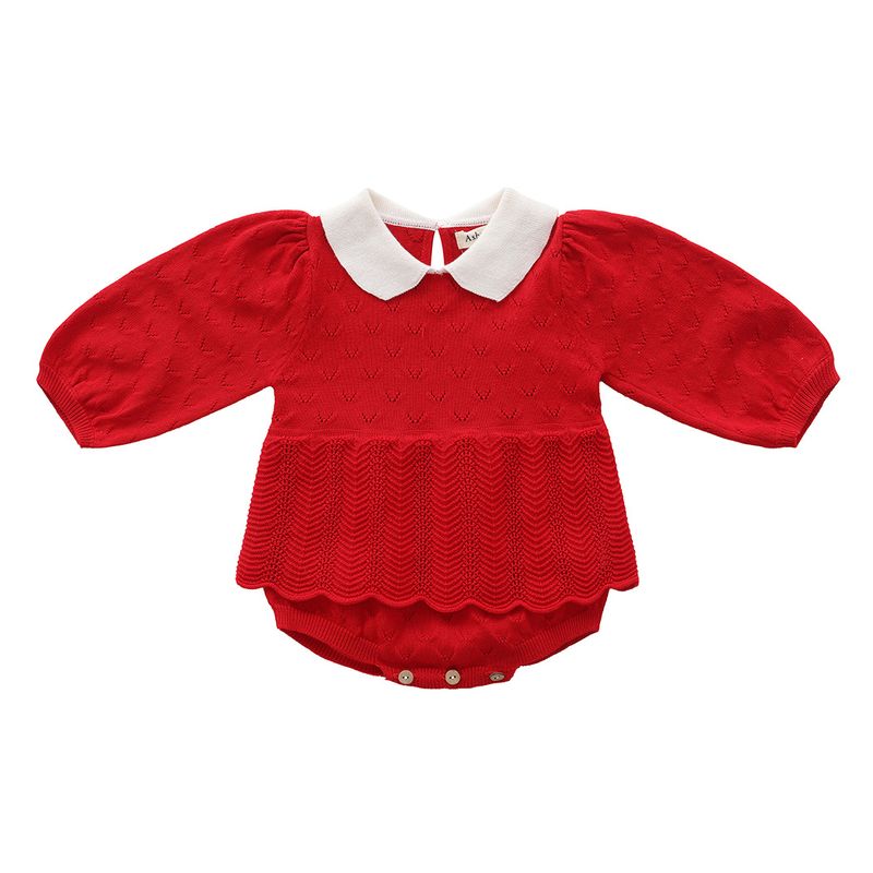 INS babystrikket jumpsuit jakkeslag hvete romper baby jente høst og vinter langermet hul trekant haremsskjørt_voghion.com