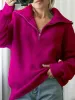 Damen Reißverschluss Stehkragen Modischer einfarbiger lockerer Pullover Damen lässig gestrickt Langarmpullover Winter_voghion.com