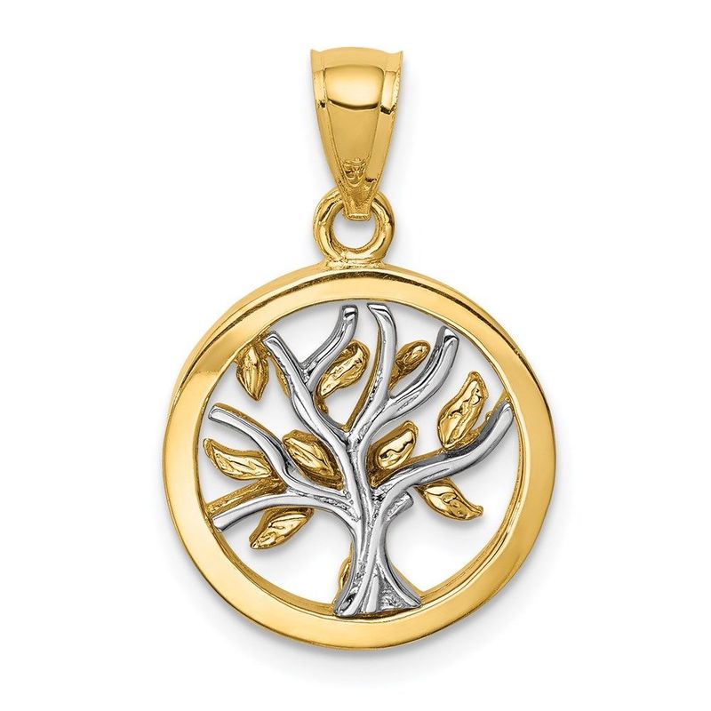 14K Two-tone Polished Tree Of Life Pendant_voghion.com