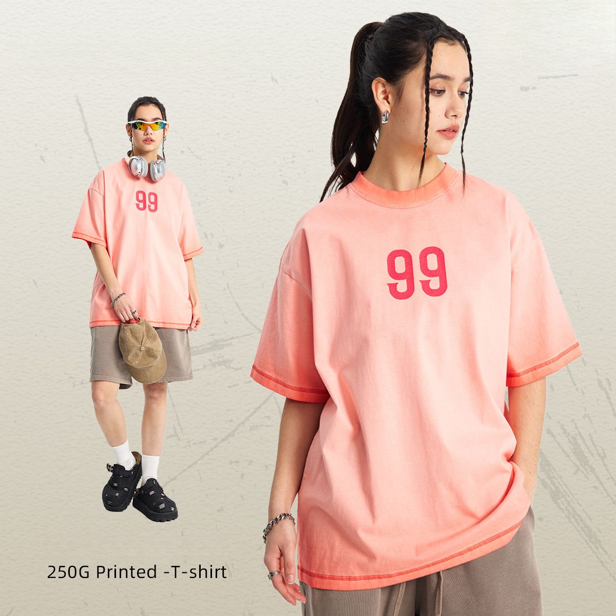 Maglietta a maniche corte da uomo, stampata e lavata, con scollo rotondo, bianca, stile batik retrò_voghion.com