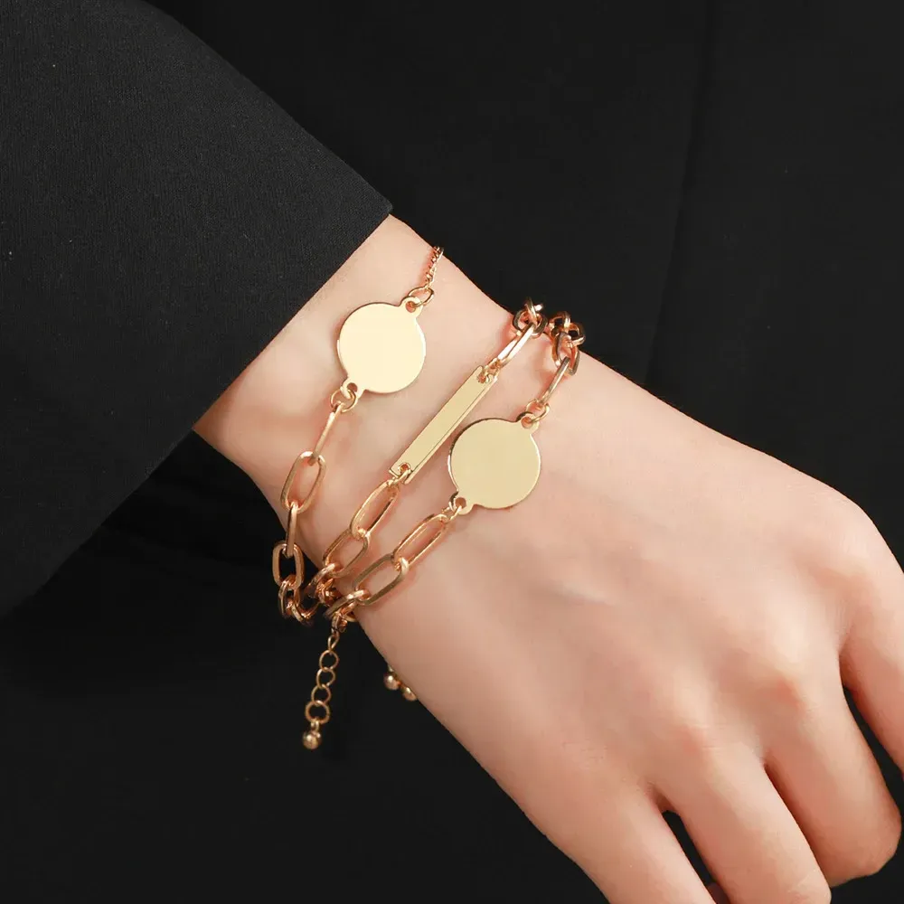 Bracciale 12 pezzi Punk Curb Cuban Chain Set per donne Miami Boho Spesso Oro Colore Charm Bracciali Braccialetti Gioielli di moda_voghion.com