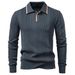 Men's Slim Fit Knit Sweater With Turn-Down Collar & Zipper - Modern Urban Pullover For Autumn Winter, High Elasticity Viscose Blend_voghion.com
