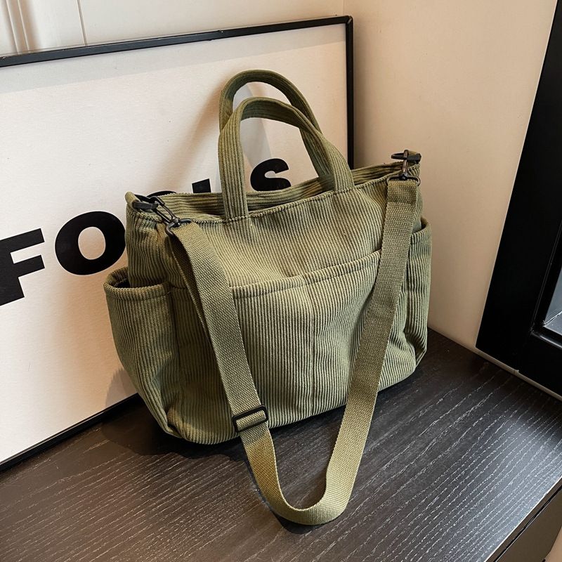 Borsa a tracolla da donna, grande capacità, borsa in velluto a coste, borsa a righe, borsa a tracolla per studenti, borsa a tracolla letteraria_voghion.com