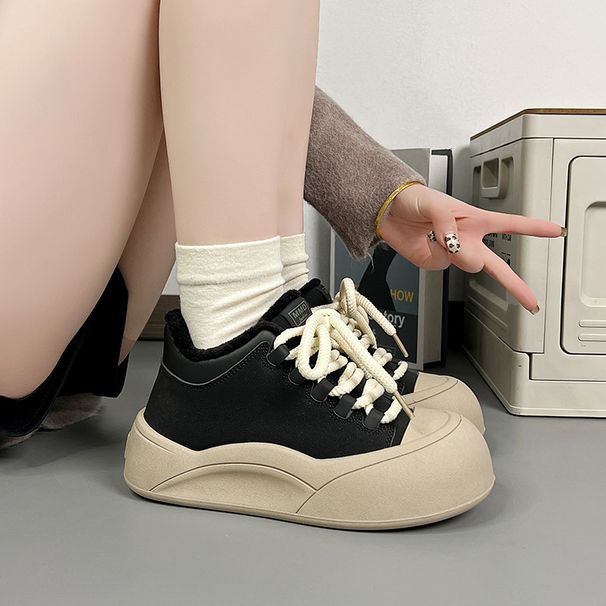 canvas vapaa-ajan kengät naisille pyöreä pää canvas yksivärinen matalakantinen isokokoinen naisten kengät_voghion.com