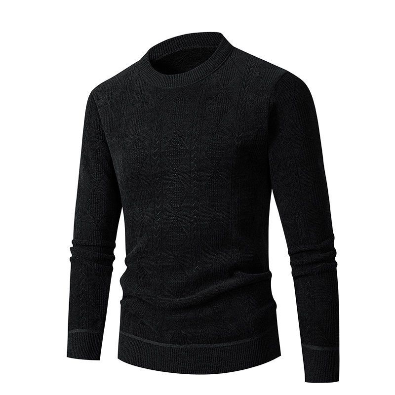 Autunno e inverno nuovo maglione da uomo aderente con scollo rotondo e strato interno caldo in tinta unita_voghion.com