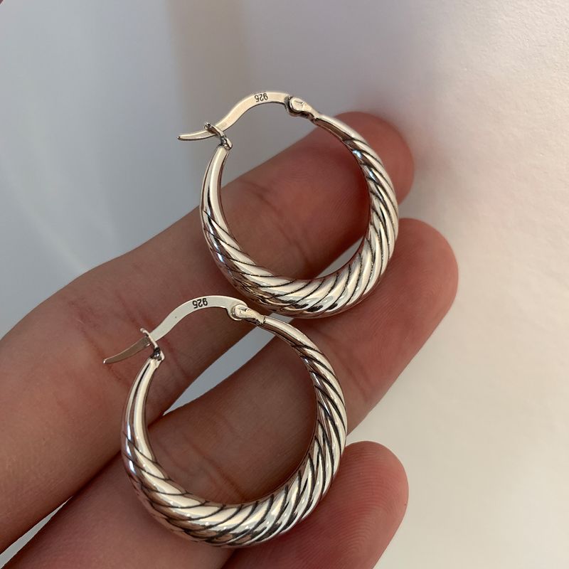 Orecchini a cerchio con filo d'argento intrecciato per donna, moda, cerchietti con fibbie, pesanti, artigianali, geometrici, gioielli hip hop_voghion.com