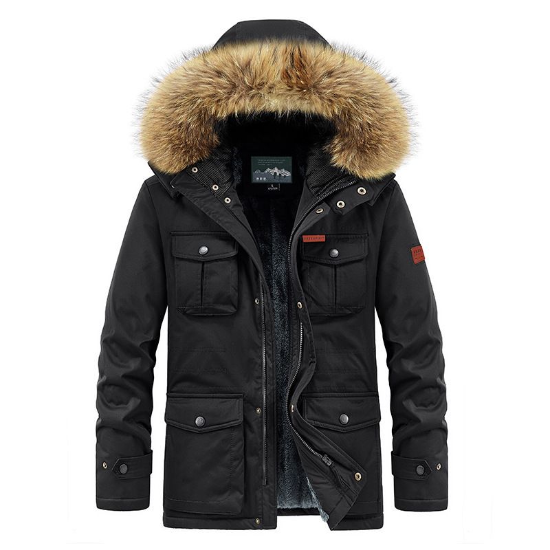 Herrenbekleidung Herren-Langmantel mit Fleecefutter und Kapuze – warme Winterjacke mit Reißverschluss für die Freizeit (Khaki, Schwarz, Armeegrün, Marineblau)​_voghion.com