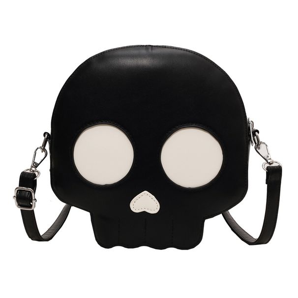Borsa a tracolla con teschio di Halloween – Mini borsa rotonda in stile gotico per donne e adolescenti, morbida borsa a tracolla in PU con chiusura a cerniera_voghion.com