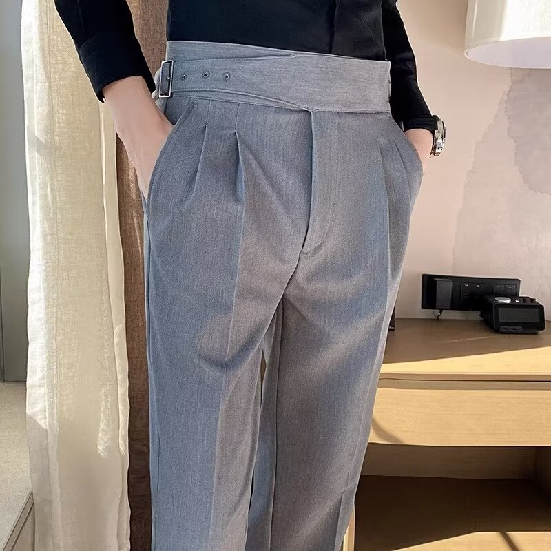 Pantaloni da uomo a gamba dritta, popolari per il lavoro e per il pendolarismo, con vestibilità slim e sensazione di caduta, pantaloni casual slim fit di qualità._voghion.com