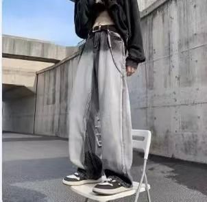 Herrenbekleidung Gradient Jeans Herren Herbst High Street lockere gerade Freizeithose verwaschene Retro alte Zigarettenhose_voghion.com