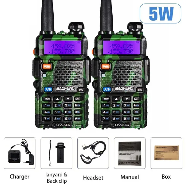 2pcs Baofeng UV 5R Walkie-talkie Long Range 5W Power Camouflage UV-5R Remote Dual Band VHF UHF Ham Radio Communicator_voghion.com