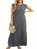 Women's Plus Size A-Line Black Casual Dress With Pockets - Round Neck Sleeveless Summer Maxi Dress - Comfortable Loose Fit_voghion.com