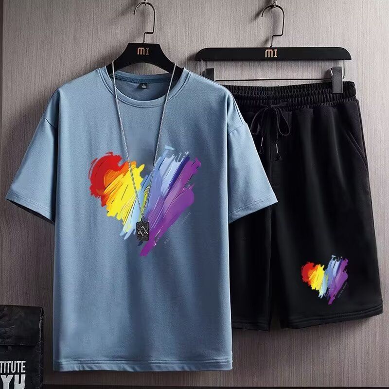 Men's Clothing Sportswear Suit Summer Short Sleeved T Shirt Basketball Jersey Casual Shorts Two Piece Suit_voghion.com