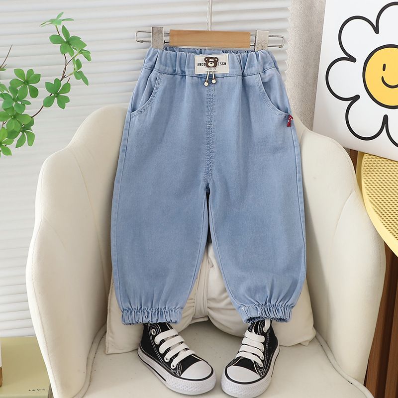 2024 New Boys and Girls Loose Casual Denim Baby Summer Thin Ice Silk Cotton Pants_voghion.com