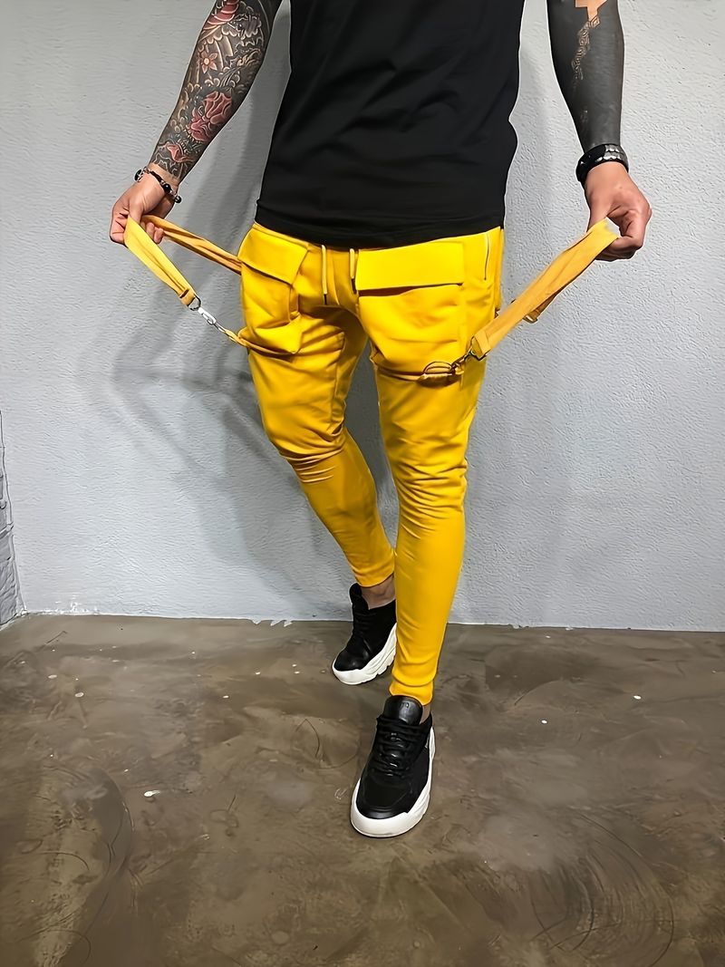 Pantaloni casual multitasche con coulisse da uomo, salopette autunnali da uomo, pantaloni da scuola hip hop da strada da uomo_voghion.com