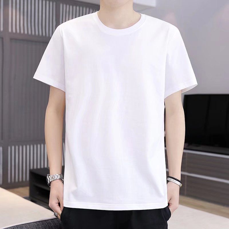 Men's clothing Summer new short-sleeved men's  version of casual ripped slim round neck ice silk T-shirt solid color half-sleeved T-shirt men_voghion.com