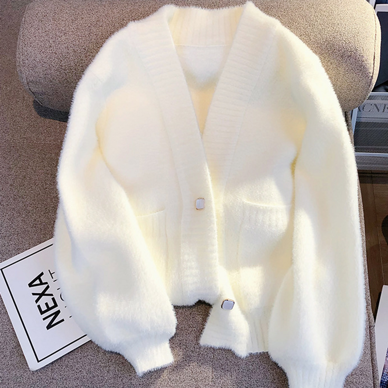 new furry imitation mink knitted cardigan for women, petite long-sleeved stylish sweater for women_voghion.com