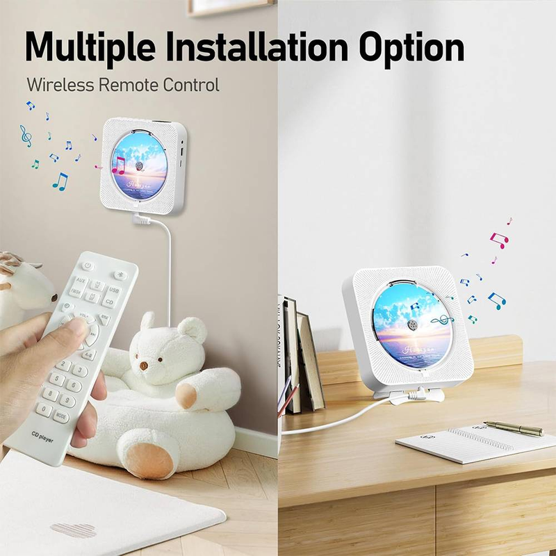 Byteuni Bluetooth Tragbarer Heim-CD-Musikplayer mit Fernbedienung, Timer, eingebauten Lautsprechern und LED-Anzeige, FM-Radio-Boombox (nicht wiederaufladbar)_voghion.com