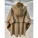 Women’s Cape-Style Hooded Short Jacket – Trendy Batwing Sleeve Coat With Polo Collar (Khaki/Black, S/M, Loose Fit Streetwear Outerwear)_voghion.com