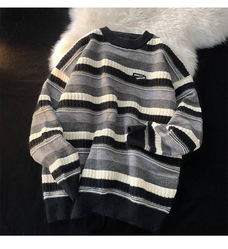 Gestreifter Herren-Strickpullover – Oversized-Pullover im Hip-Hop-Stil mit Color-Blocking-Design, weiches und atmungsaktives Material für lässige Winterkleidung_voghion.com