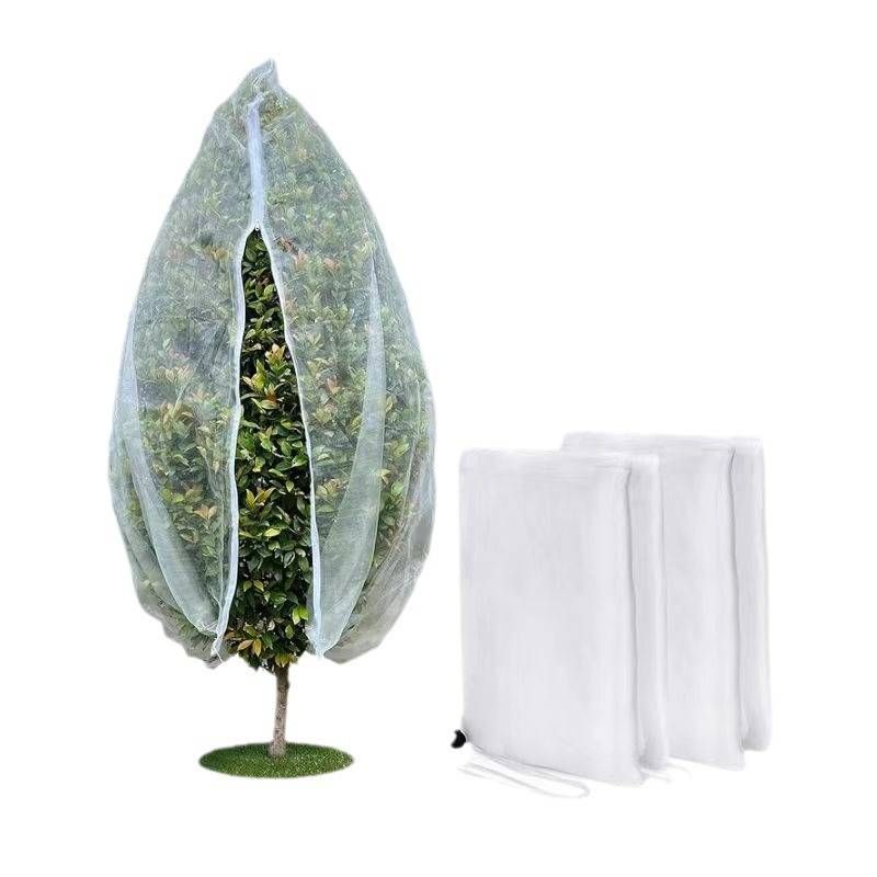 Verstelbare plantenhoezen met trekkoord - Wit PE-net voor insecten en vogels voor tuin, fruitbomen (0,8 x 0,8 m tot 3 x 4 m) | Ritssluiting, herbruikbare bescherming_voghion.com