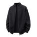 Roupas Masculinas Cardigã Masculino Estilo Coreano com Zíper Duplo - Manga Longa, Caimento Solto, Minimalista, Gola Alta, Unissex_voghion.com