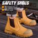 Men Special Work Shoes High-End With Cowhide Leather Upper, Anti-Smash And Anti-Puncture Steel Toe, Mid-Top Slip-On Men's Safety Shoes For Work_voghion.com