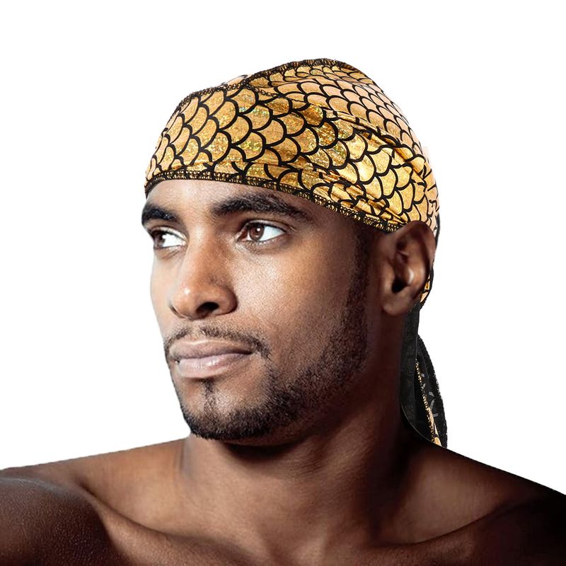 Herren-Kopftuch, Schlangenhaut, Fischschuppen, Pailletten, Seide, langer Schwanz, Piratenhut, Baotou-Hut, Hip-Hop-Hut_voghion.com