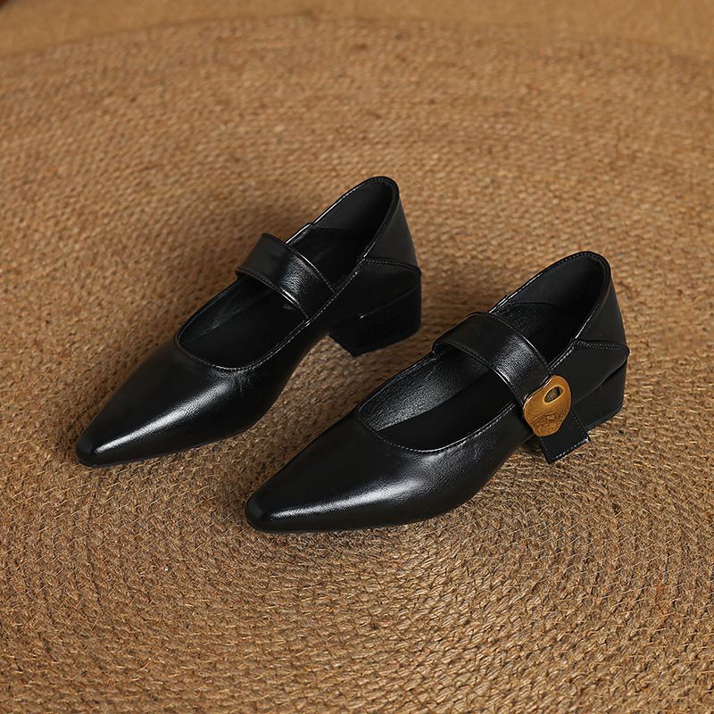 Spring Pointed Thick Heel High Heels Shallow Mouth Buckle Single Shoes Women's Shoes Fashion Trend European And American Style_voghion.com
