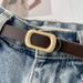 Women's Square Buckle Belt - Adjustable No-Hole Leather Strap Slim Waistband For Pants & Jeans_voghion.com