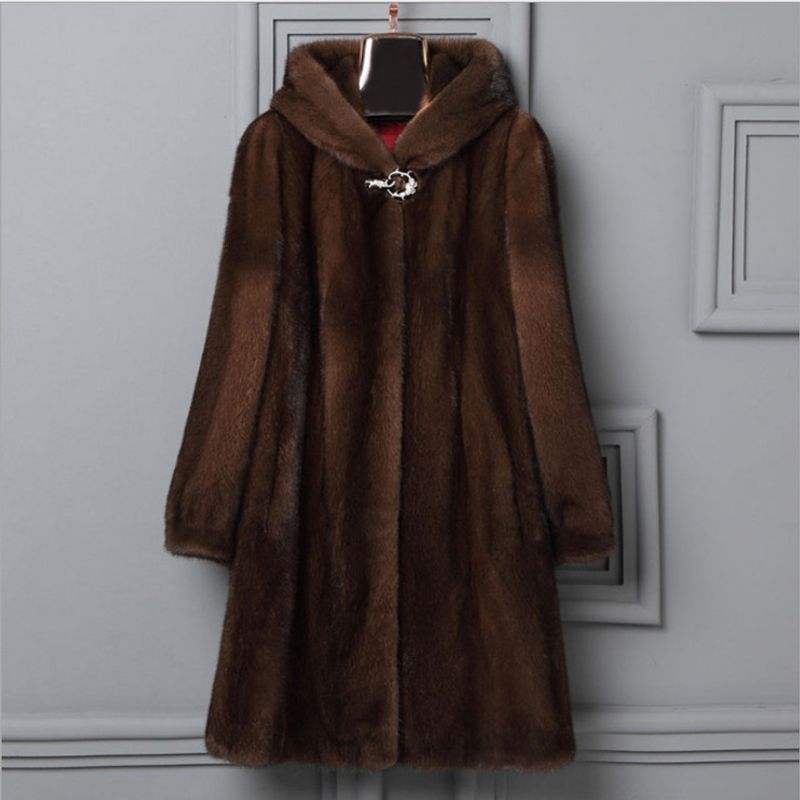 Cappotto di pelliccia sintetica di visone di lusso per donna, lungo cappotto invernale con cappuccio ed elegante ricamo, taglie forti disponibile in nero e marrone_voghion.com