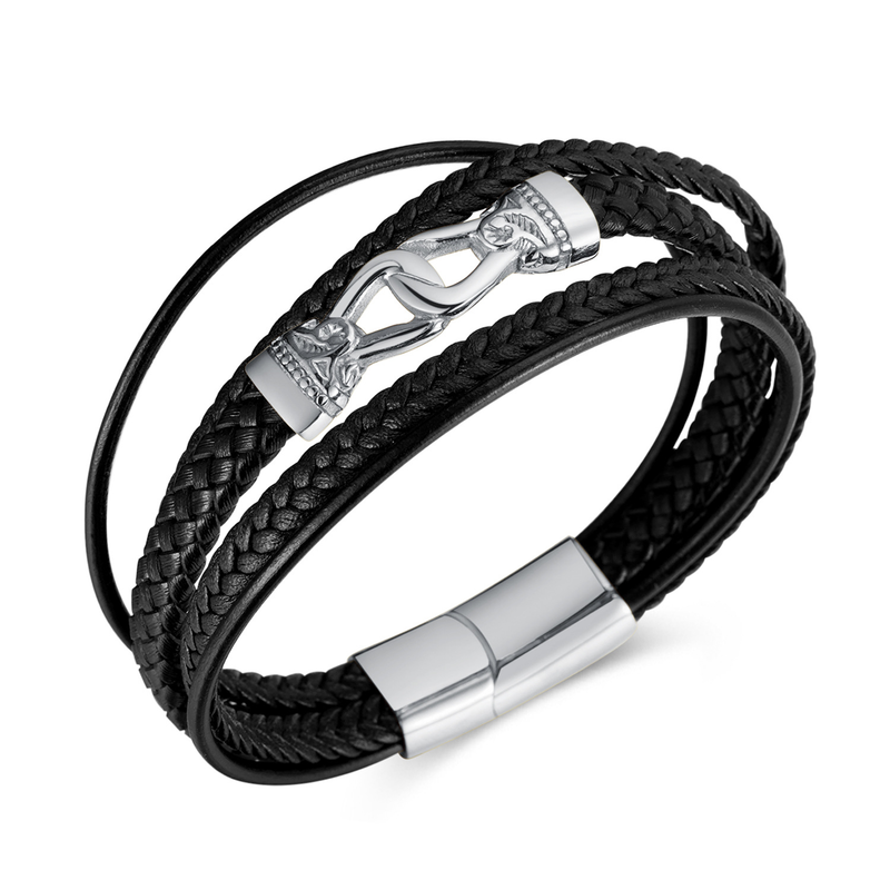 Source Mehrschichtiges gewebtes Lederarmband Edelstahlarmband für Herren_voghion.com