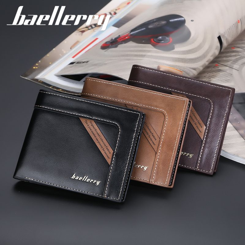 BAELLERRY New Men's Short Wallet Multiple Positions, Money Clip with Thin Zipper, Change Bag, Card Bag for Men_voghion.com