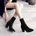 2025 Autumn Winter New Thick Pointed Toe Suede Short Women High Heel Stretch Slim Fashion Boots_voghion.com