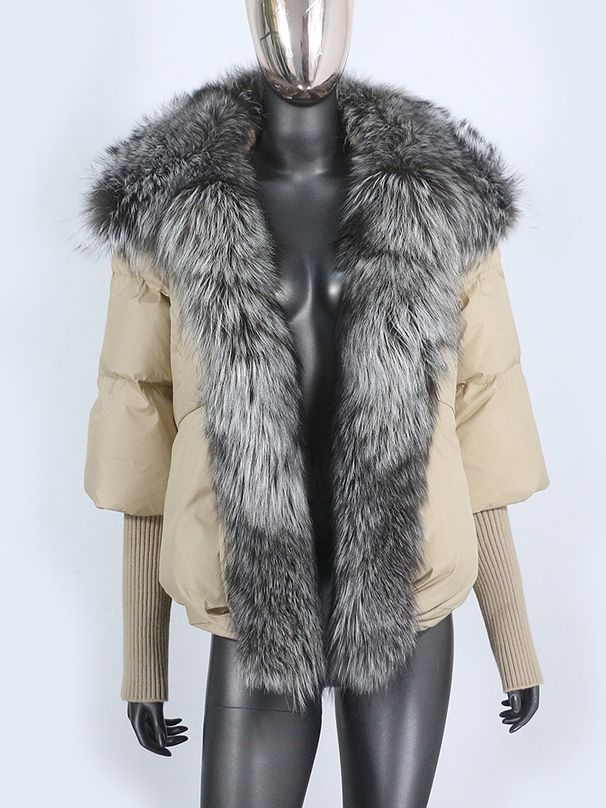 Damenbekleidung Jacke Fuchspelzkragen Hos High-End-Atmosphäre Warm Locker Schlank Hot Styleoded Gerippte Ärmel_voghion.com