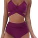 2025 New Bikini Women's Two-Piece Solid Color High-Waisted Swimsuit YQ0506_voghion.com