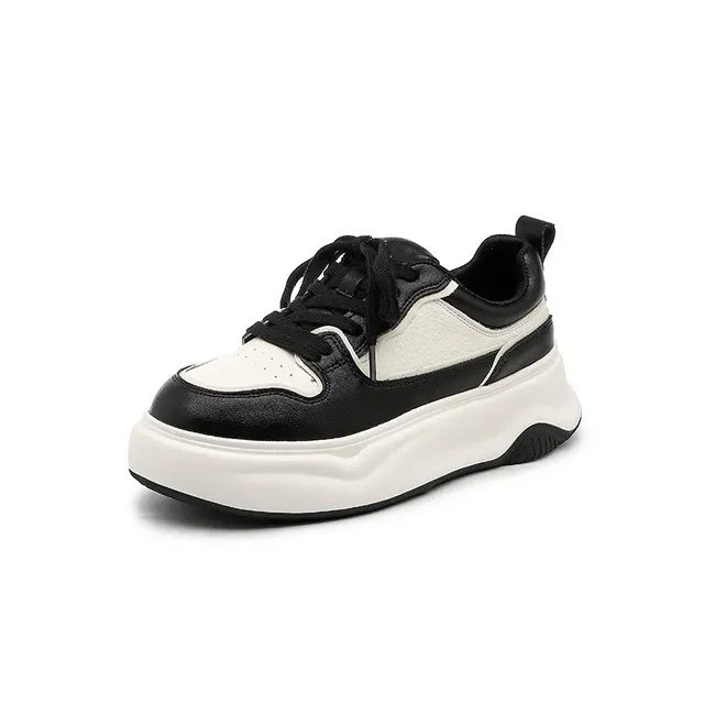 Damen Echtes Leder Dicke Sohlen mit erhöhter Löslichkeit Kleine Weiße Lässige Vielseitige Atmungsaktive Sport-Boardschuhe_voghion.com