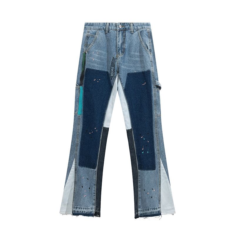 Vêtements pour hommes Vintage jeans de rue patchwork pantalons de lavage évasés hommes et femmes hip hop_voghion.com