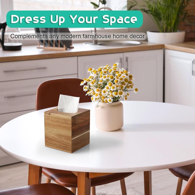 ACZT Square Acacia Wood Stand Desktop Nightstand Bathroom Office – Decorative Cube Tissue Box Cover Suitable For_voghion.com