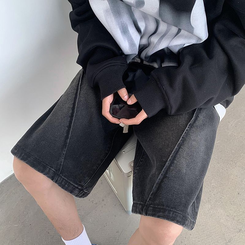 Abbigliamento da uomo, pantaloncini in denim, pantaloni estivi retrò alla moda, pantaloni dritti lavati, stile High Street, pantaloncini casual alla moda_voghion.com