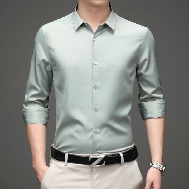 Camicia da uomo in raso di seta – Camicia a maniche lunghe di lusso con bottoni per matrimoni e feste (38-46, antipiega, 11 colori, traspirante)_voghion.com