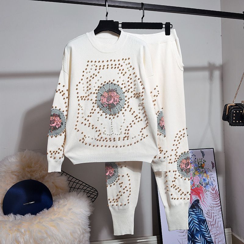 Damenbekleidung Kreuzstichpullover und Pullover Casual Set_voghion.com